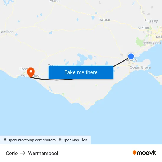 Corio to Warrnambool map