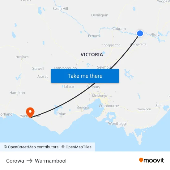 Corowa to Warrnambool map