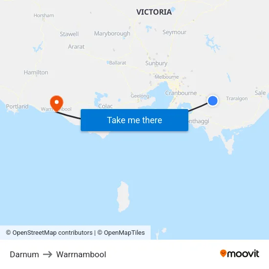 Darnum to Warrnambool map