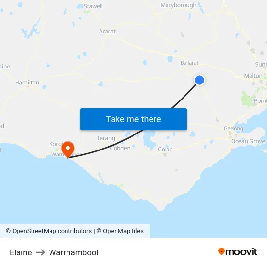Elaine to Warrnambool map