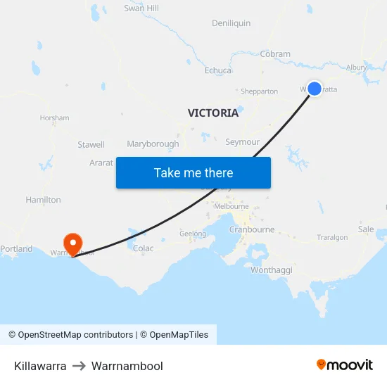 Killawarra to Warrnambool map
