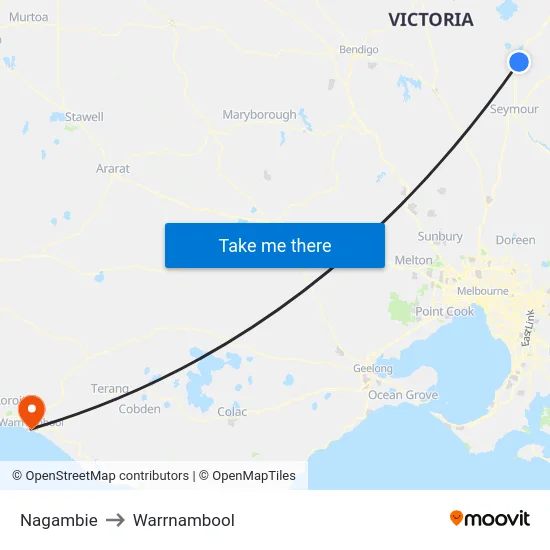 Nagambie to Warrnambool map