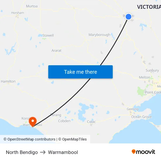 North Bendigo to Warrnambool map