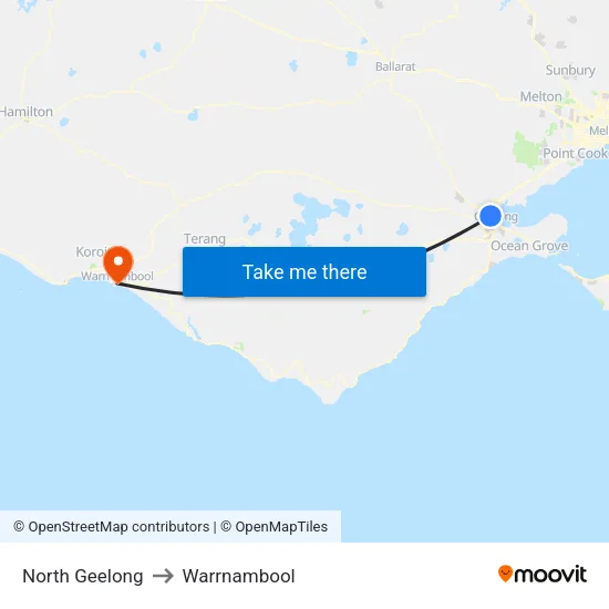 North Geelong to Warrnambool map