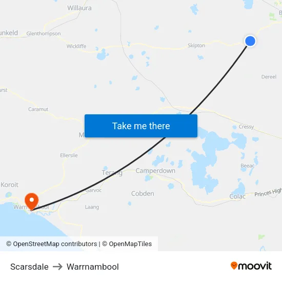 Scarsdale to Warrnambool map
