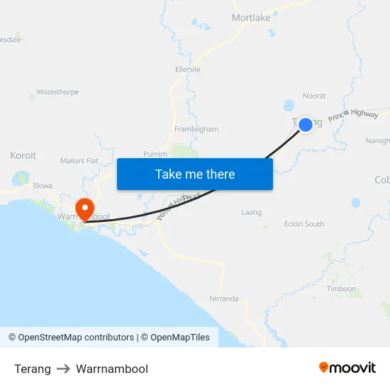 Terang to Warrnambool map