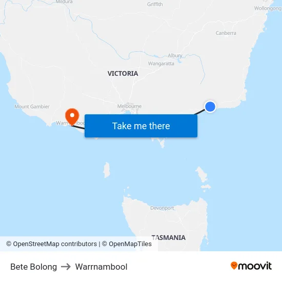 Bete Bolong to Warrnambool map