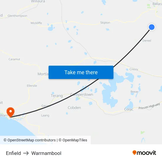 Enfield to Warrnambool map