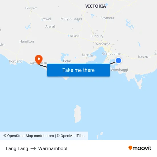 Lang Lang to Warrnambool map