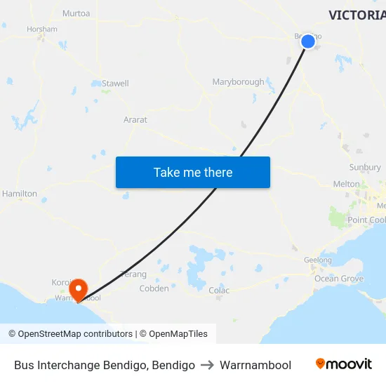 Bus Interchange Bendigo, Bendigo to Warrnambool map