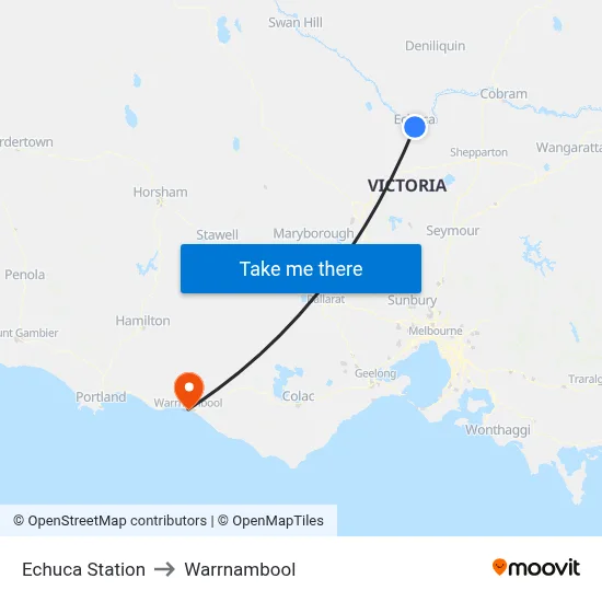 Echuca Station to Warrnambool map