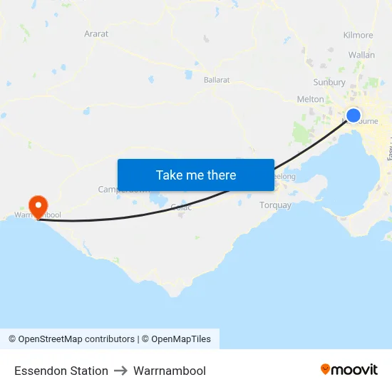 Essendon Station to Warrnambool map