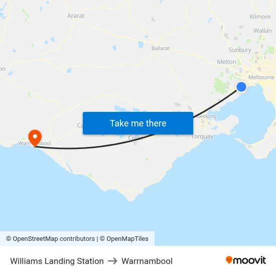 Williams Landing Station to Warrnambool map