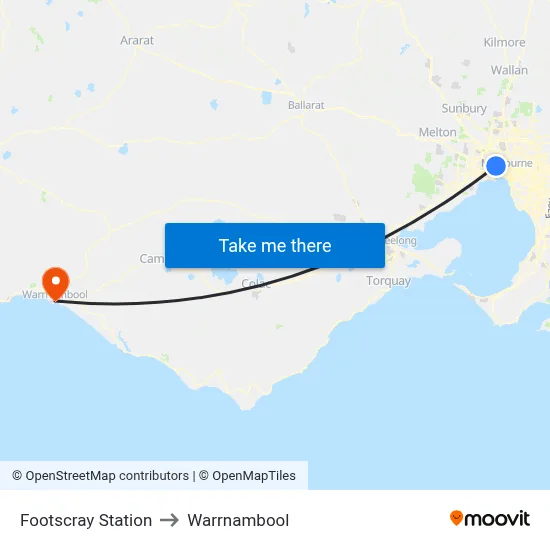 Footscray Station to Warrnambool map