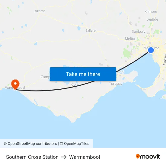 Southern Cross Station to Warrnambool map