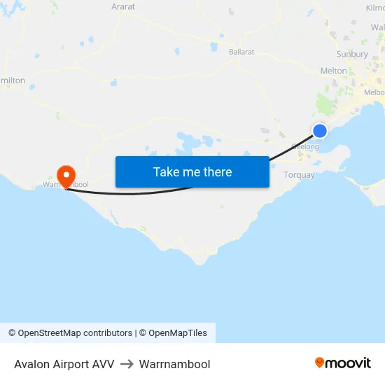 Avalon Airport AVV to Warrnambool map