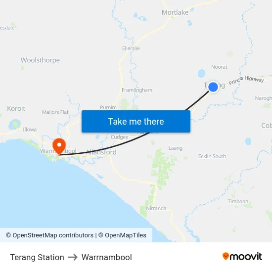 Terang Station to Warrnambool map