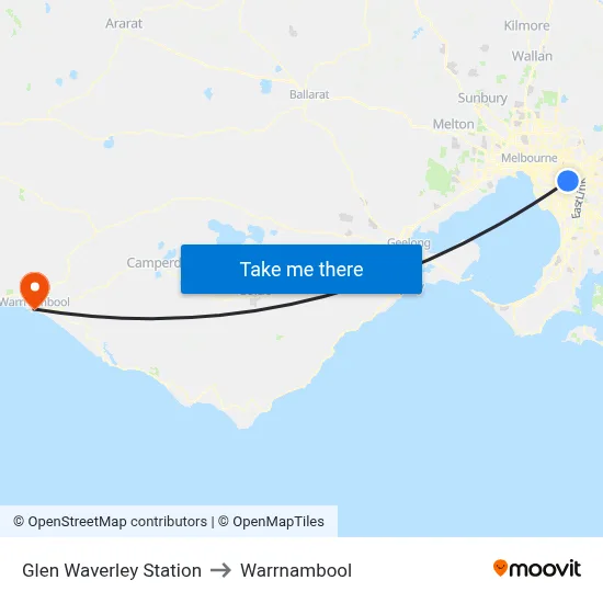 Glen Waverley Station to Warrnambool map