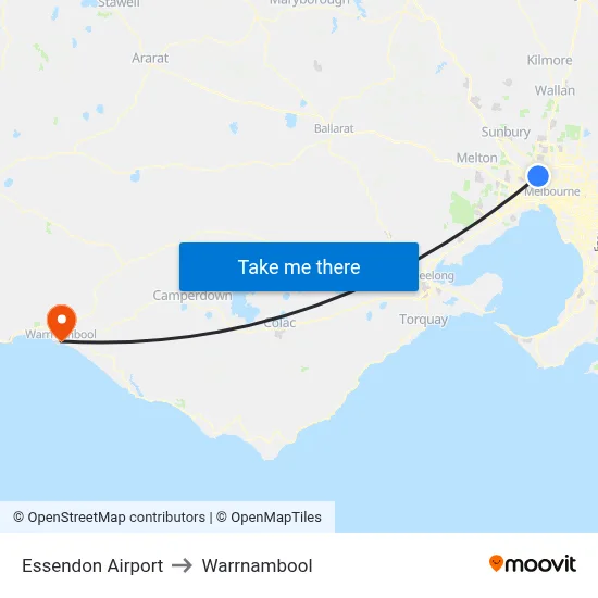 Essendon Airport to Warrnambool map