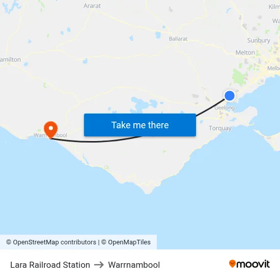 Lara Railroad Station to Warrnambool map