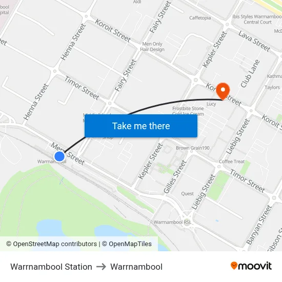 Warrnambool Station to Warrnambool map