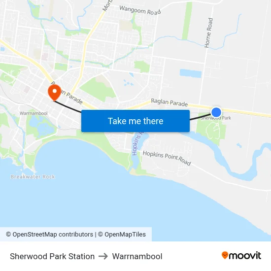 Sherwood Park Station to Warrnambool map