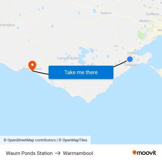 Waurn Ponds Station to Warrnambool map