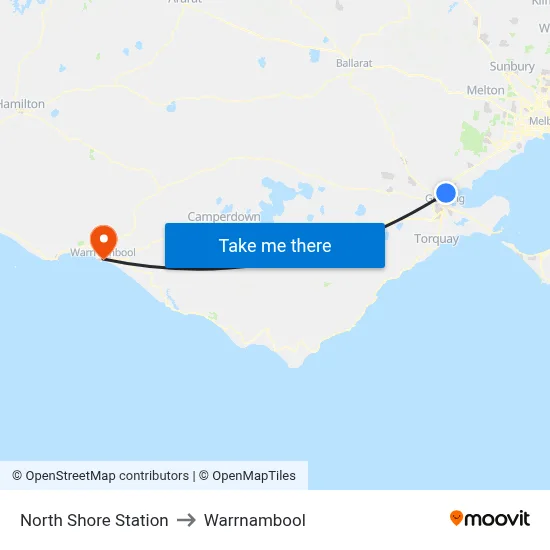 North Shore Station to Warrnambool map