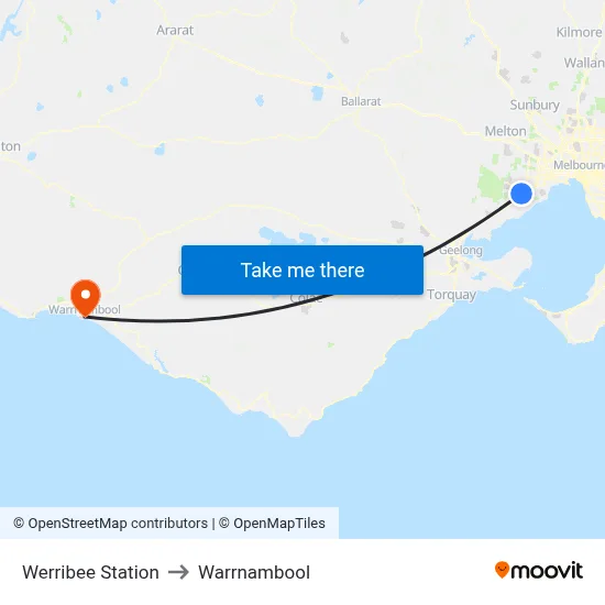 Werribee Station to Warrnambool map