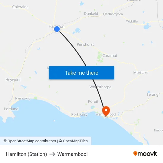 Hamilton (Station) to Warrnambool map
