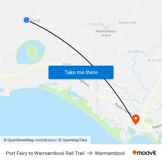 Port Fairy to Warrnambool Rail Trail to Warrnambool map
