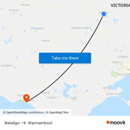 Bendigo to Warrnambool map