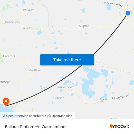 Ballarat Station to Warrnambool map