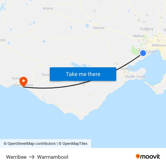 Werribee to Warrnambool map