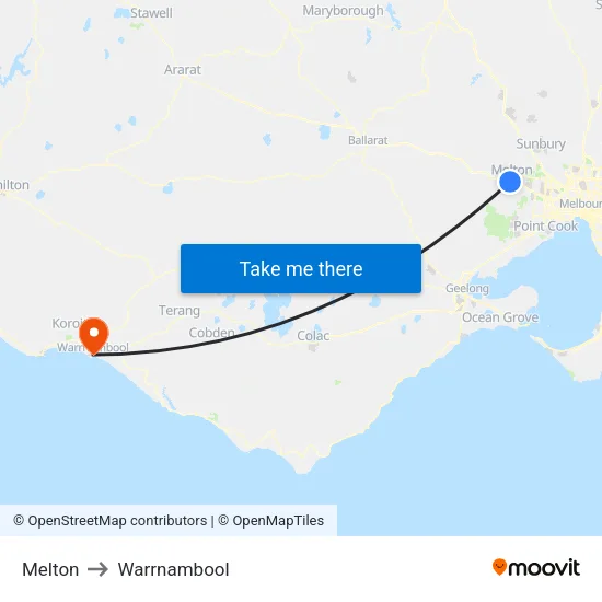 Melton to Warrnambool map
