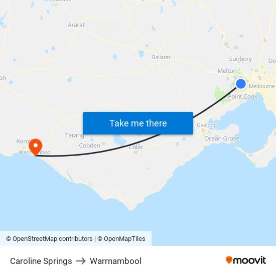 Caroline Springs to Warrnambool map