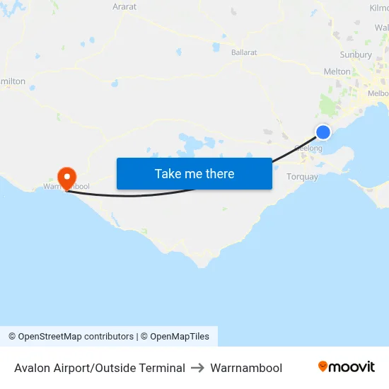 Avalon Airport/Outside Terminal to Warrnambool map