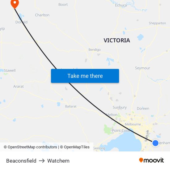 Beaconsfield to Watchem map