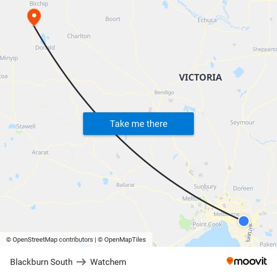 Blackburn South to Watchem map