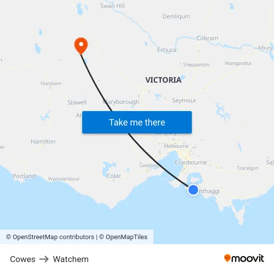 Cowes to Watchem map