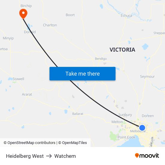 Heidelberg West to Watchem map