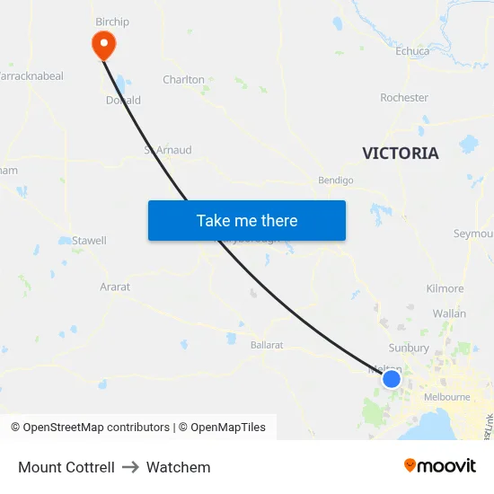 Mount Cottrell to Watchem map