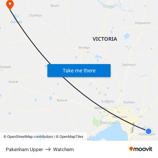 Pakenham Upper to Watchem map