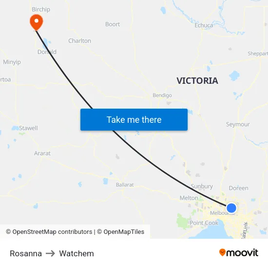 Rosanna to Watchem map