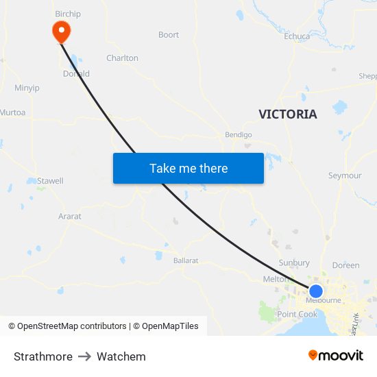 Strathmore to Watchem map