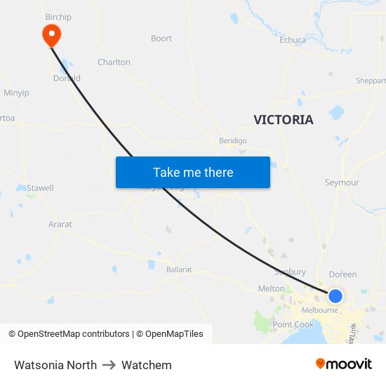 Watsonia North to Watchem map