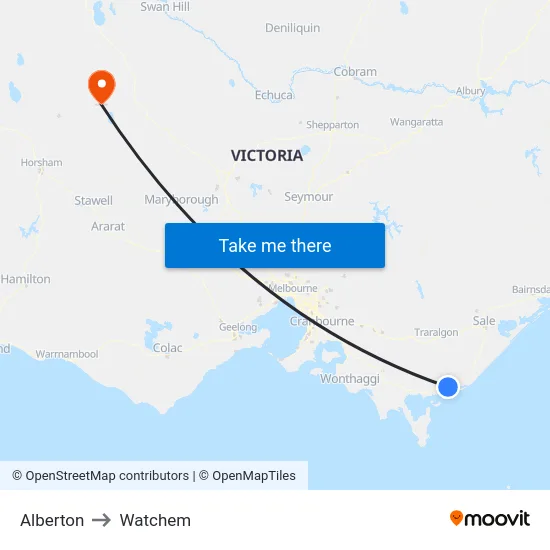 Alberton to Watchem map