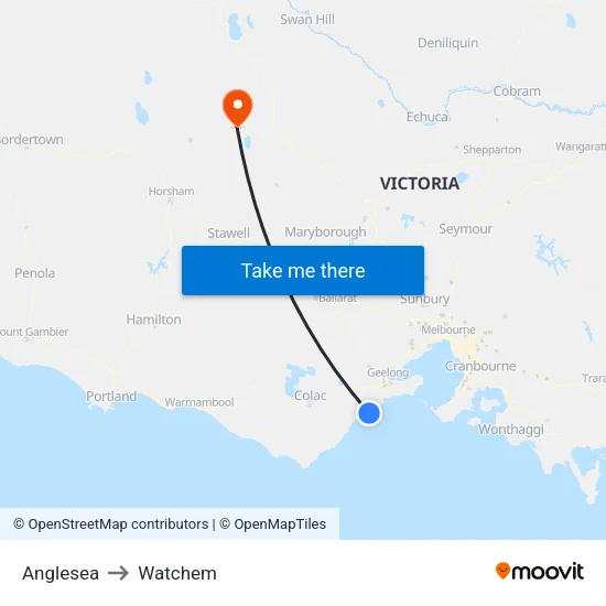 Anglesea to Watchem map