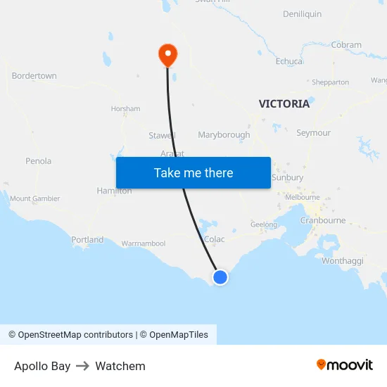 Apollo Bay to Watchem map