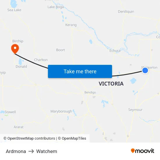 Ardmona to Watchem map